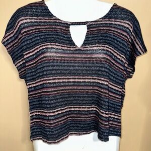 American Eagle Striped Navy and Pink Women's Top